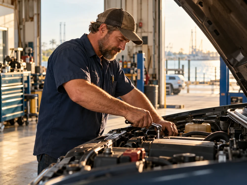 Auto repair work on the Gulf Coast, illustrative image